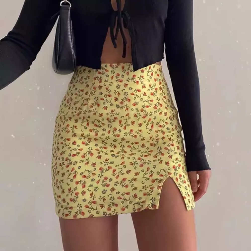 Yellow Floral Mini Skirt